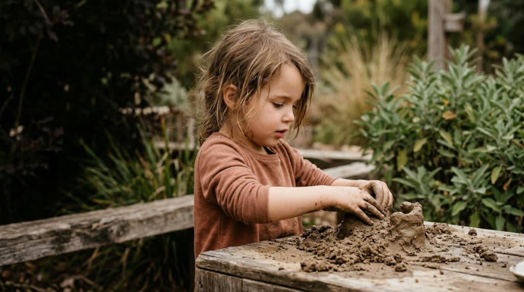 Joyful child creating art with paint, natural light